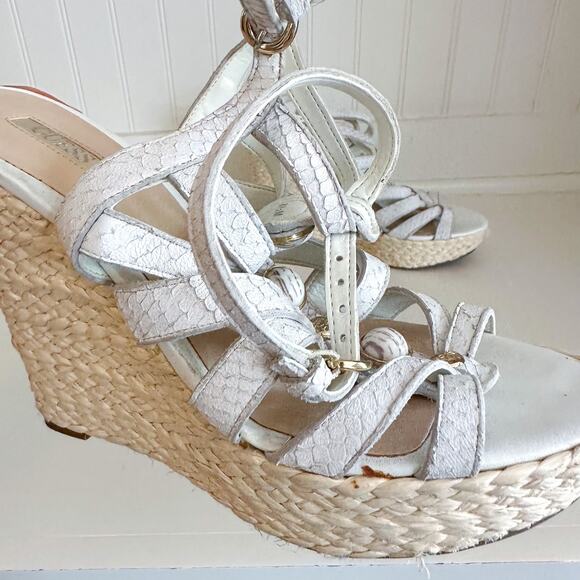 GUESS Onixx Snake Embossed Leather Wedge Platform Espadrille Sandal White 8.5 - Picture 3 of 10